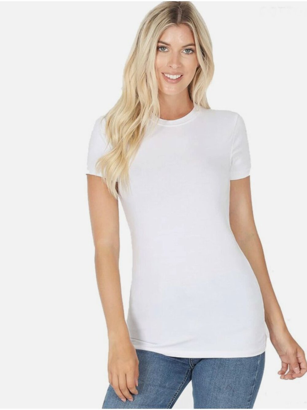 Zenana Outfitters Women’s Ivory Crew Neck Short Sleeve Basic Tee Plus 2X NEW